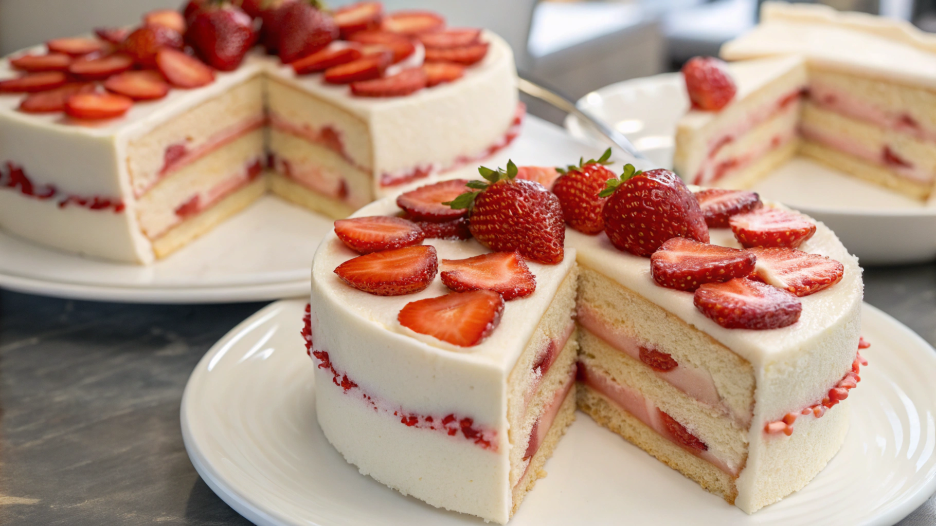 Fresh Strawberries Inside Cakes