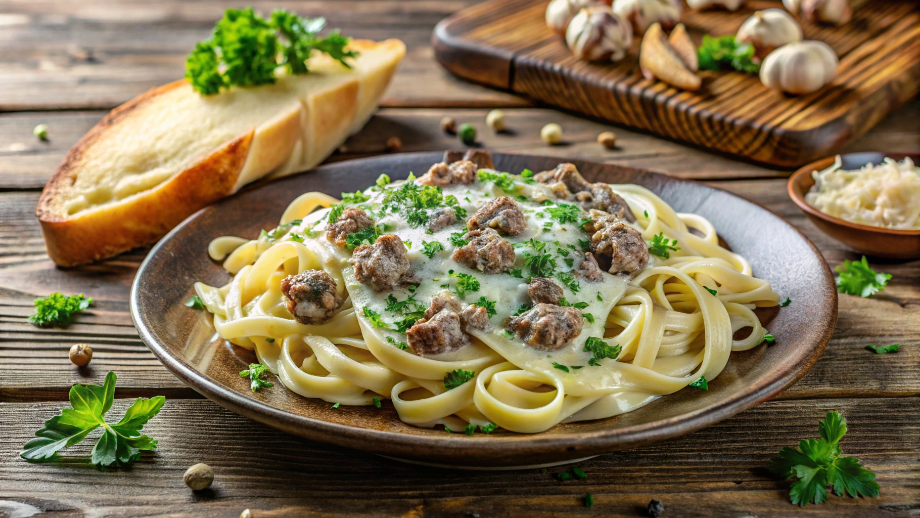 ground beef and alfredo sauce